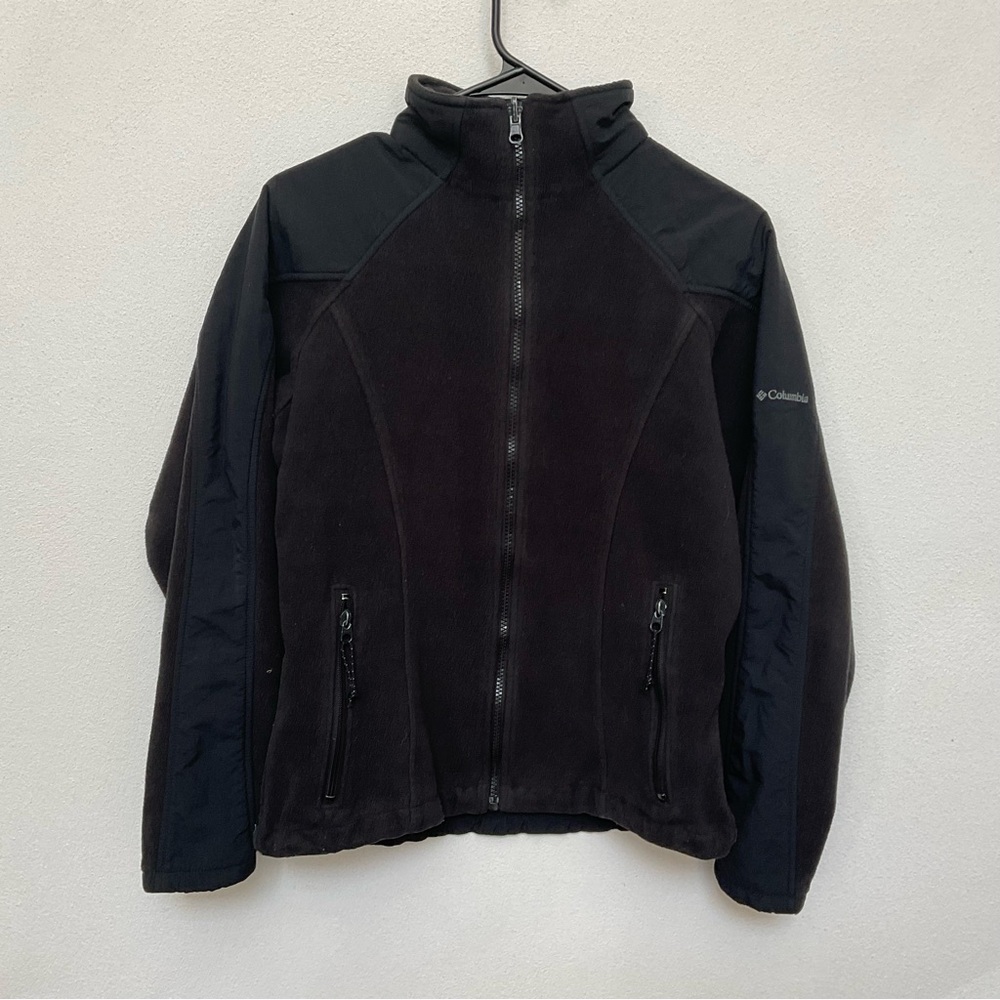 Columbia Black Fleece Full Zip Coat With Soft Shell Panels Size Med Winter Warm